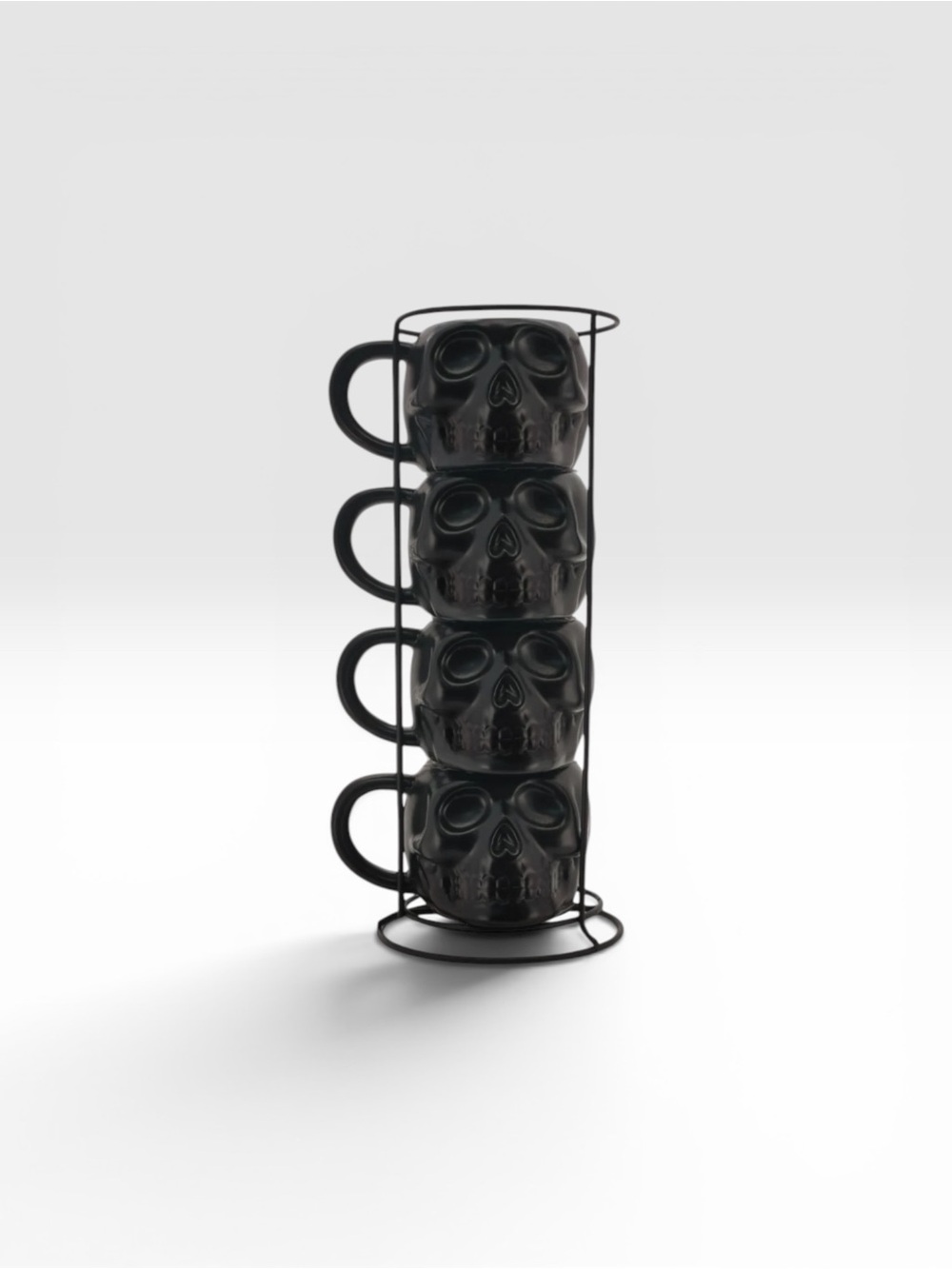 Matte Black Skull Stackable Mug Set with Stand - Picture 2 of 5